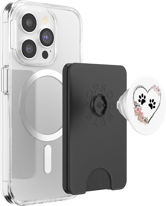 Dog Heart with Paw Prints and Flowers On White PopSockets Adhesive PopGrip