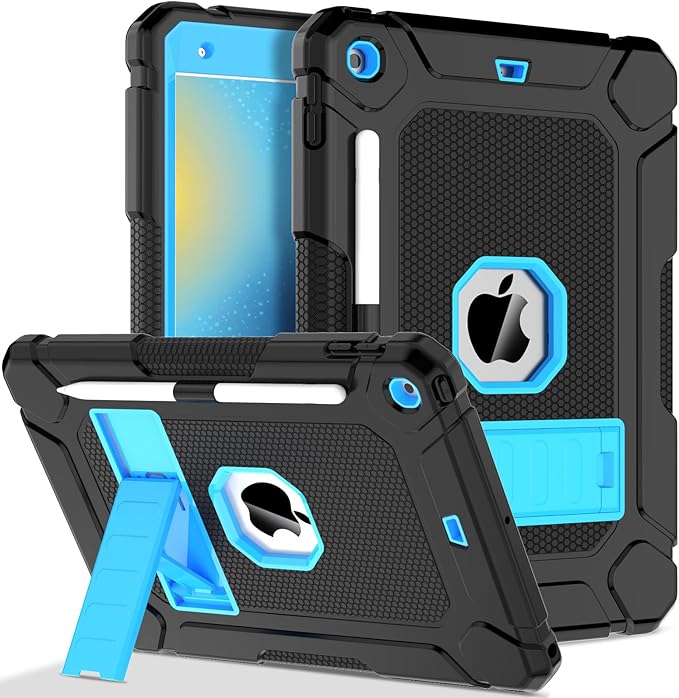 LTROP Case for iPad 10.2-Inch 9th/ 8th/ 7th Generation (2021/2020/ 2019) with Pencil Holder &amp Kickstand Hybrid Shockproof Rugged Protective Case for iPad 9/8/ 7 Gen 10.2 Purple and Green
