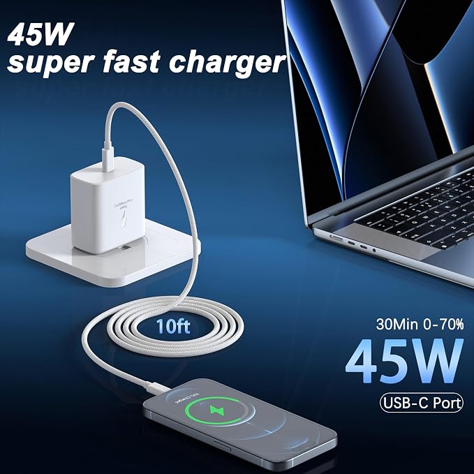 2026 45W Super Fast Charger USB C Android Phone Charger Fast Charging Compatible with Samsung Galaxy S25/S25 Ultra/S25+/S26 Ultra/S26/S26+/S24 Ultra/S23/S22/S20/S21/Note 10Galaxy Tab 6ft C Cable