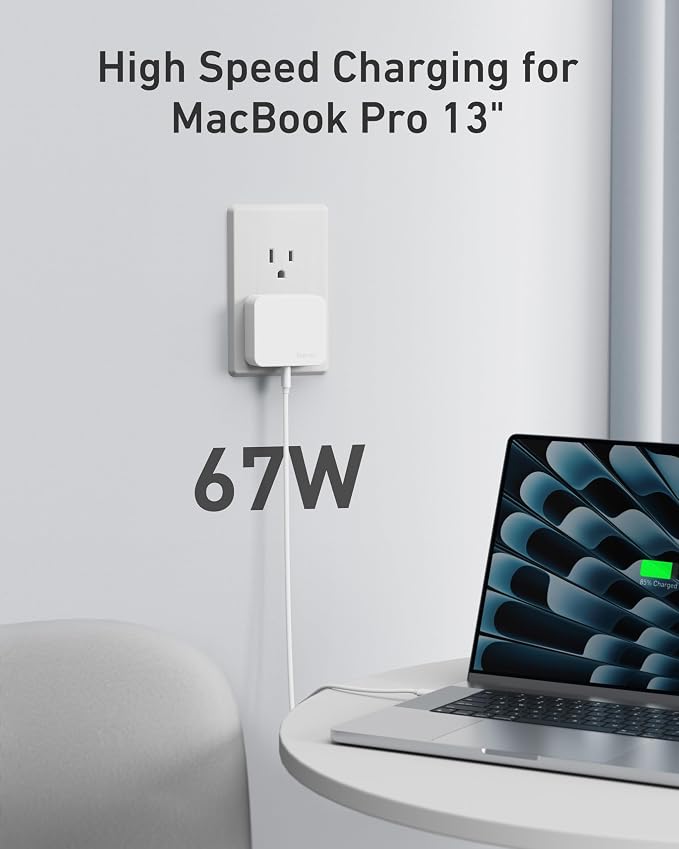 Nekmit 67W Flat USB C Charger Block 3-Port GaN Fast Wall Charger USB C Wall Plug for MacBook Pro/Air iPad iPhone Galaxy and More