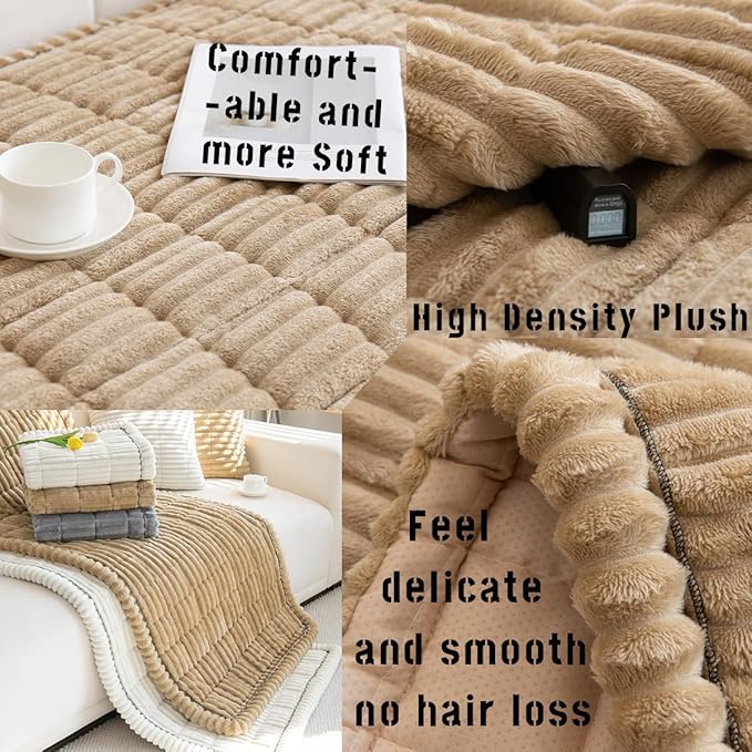 Sofa Cover Fuzzy Couch Cover for Pet, Couch Covers for Dogs Washable Non-Slip Sofa Slipcover Cushion Protector Pets Friendly Mat Bed Brown