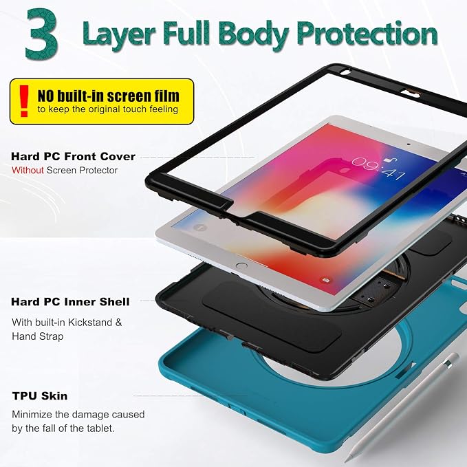 BATYUE Shockproof Case for iPad Air 3rd Gen 2019 &amp iPad Pro 10.5 2017 | with 360° Rotating Stand &amp Pencil Holder &amp Shoulder Strapfor Daily Use &amp Office/School/Outdoor - Navy Blue