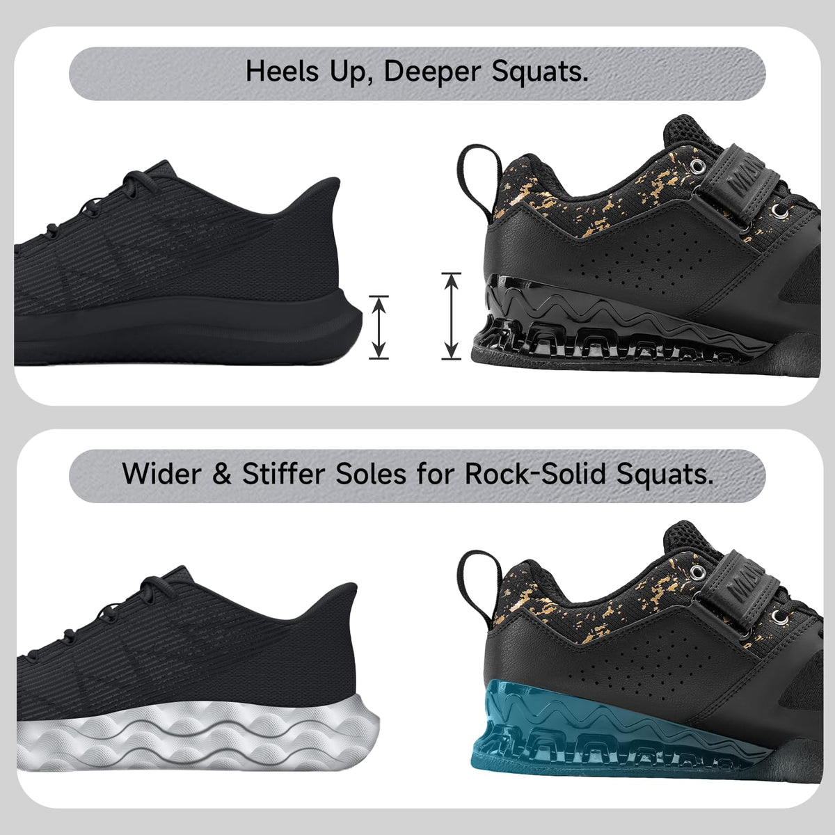 MANUEKLEAR Weight Lifting Shoes Men, Professional Training Weightlifting Shoes, Squat Shoes for Powerlifting with Rubber Non-Slip Sole Obsidian Black