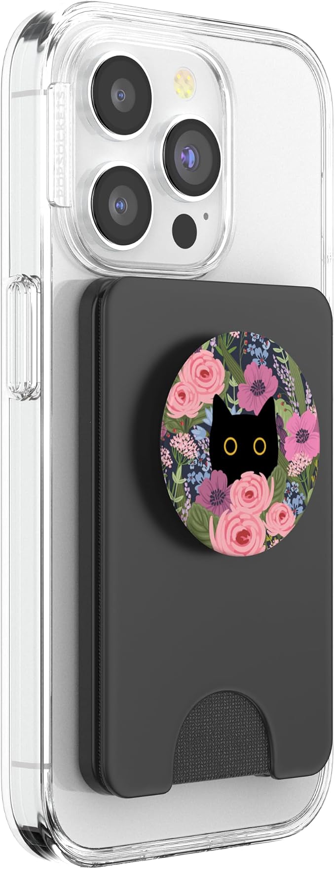 Black Cat Hiding in Garden Flowers Cute Floral Pattern PopSockets Adhesive PopGrip
