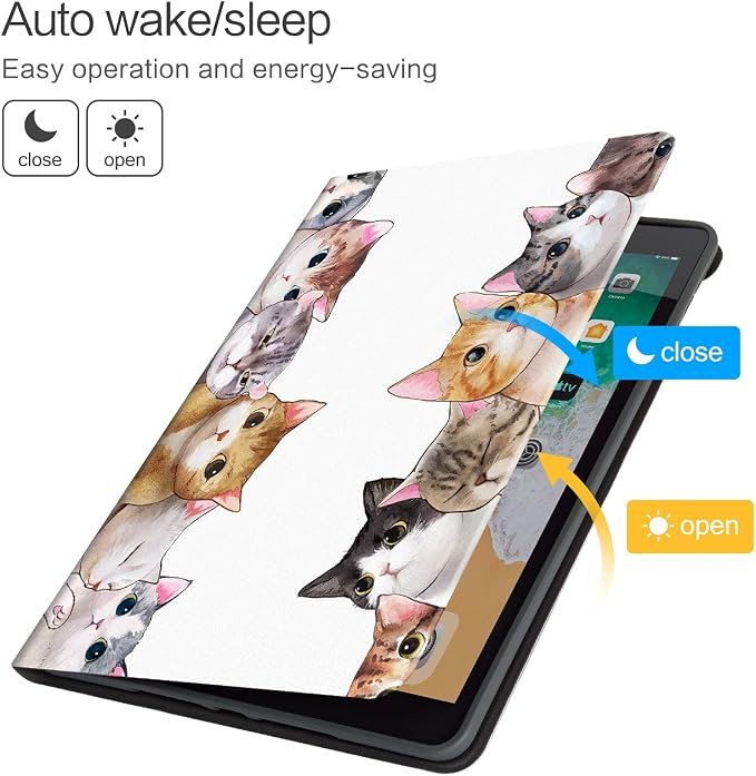 Vimorco for iPad 10.2 Case 9th Generation Cover Flower Cats for iPad 9th/8th/7th Generation Case Slim Soft Rubber Back Adjustable Stand Auto Wake/Sleep Smart Black Cat