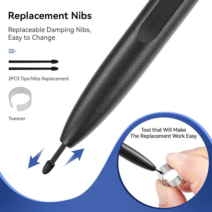 EMR Stylus Compatible with Remarkable 2 Pen with Eraser Replacement Pen for Remarkable 2 Tablet/Remarkable Device 4096 Pressure Levels Palm Rejection(Includes 2 Pen Tips)