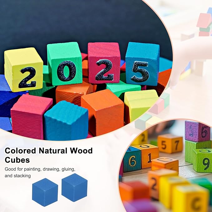50-Pack DIY Wooden Cube, 0.6 Inch(1.5 Cm) Colored Natural Wood Blocks for Crafts Making Puzzle Games/Wedding/Home Decor/Dice/Building, Square Blank Block [Blue]