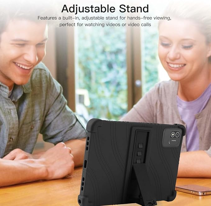 Case for Azeyou M11T12-A733 Android 15 Tablet 12 inchSoft Silicone Protector CoverKids FriendlyAdjustable Stand Tablet Cover4 Corners Thicken ShockproofBlack