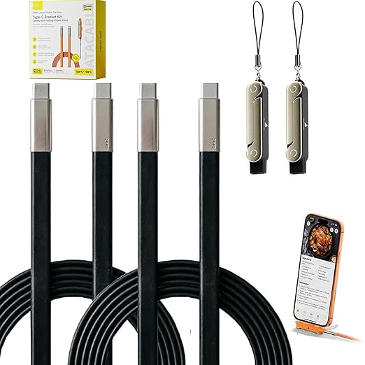 SIDEWAY Phone Charger 240W Silicone Cable with Detachable Stand - Universal Type-C 90° Angle 480Mbps Data Transfer Speed(balck)