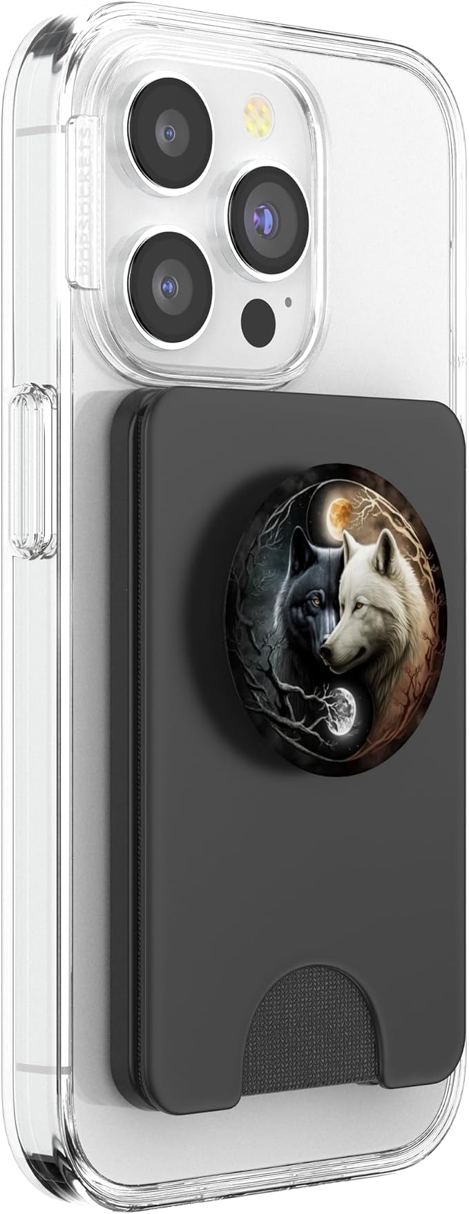 Cool Yin and Yang White and Black Wolf Wolves Lover Gift PopSockets Adhesive PopGrip