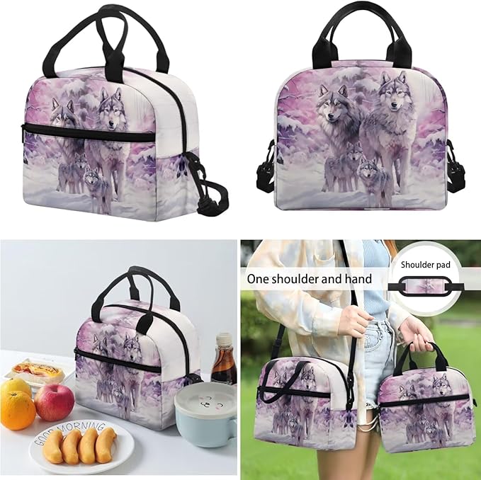 Galaxy Wolf Kids School Bookbag for Boys with Lunch Box Pencil Case, Lightweight Boys Backpack for School Large Kids Book Bag for Elementary Middle School Student, Purple