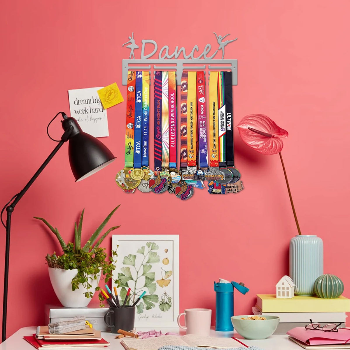 Resama Medal Holder Dance Dancer Medal Holder Display Hanger Rack Frame Shelf-Medal Hanger Awards Ribbon Dance Soccer,Gymnastics,Holder Display Rack for 60 Medals Silver