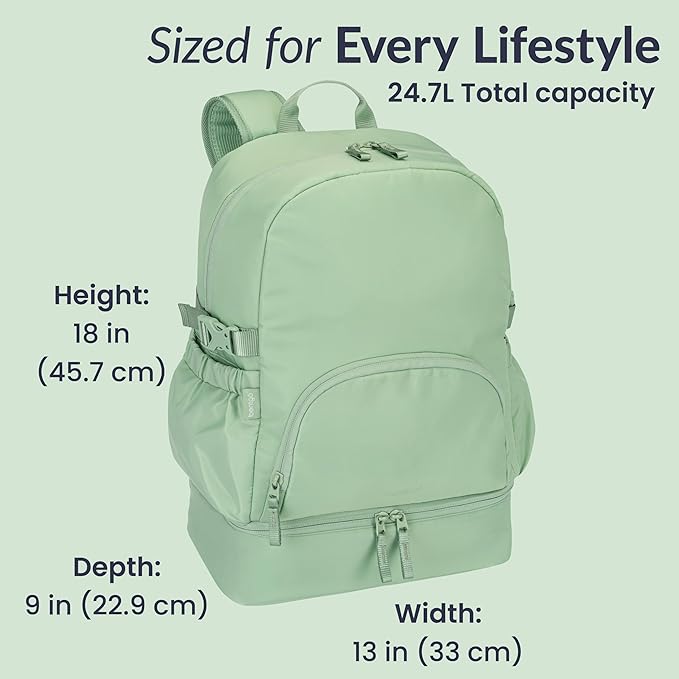 Bentgo 2-in-1 Adult Backpack & Insulated Lunch Bag – Lightweight, Water-Resistant Travel Backpack with 9 Compartments, Laptop Sleeve & Trolley Sleeve for Work & Everyday Use (Clay Green)