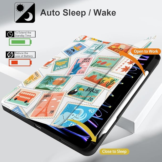 Case for iPad Pro 12.9 inch 6th Generation 2022 Built-in Pencil Holder + Trifold Stand + Auto Wake/Sleep + Protective Cover for iPad Pro 12.9 5th/4th/3rd Gen- Bear