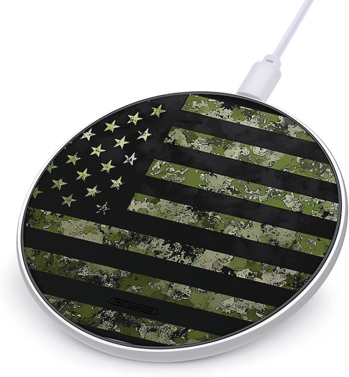 Army Green Camouflage Flag Wireless Charger SlimWireless Charging Pad Anti-Slip Charger Mat for Men Women