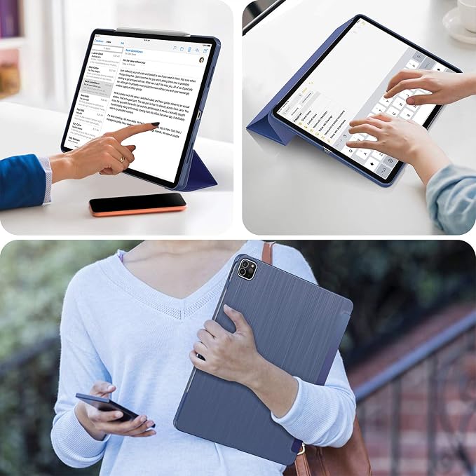 Soke Case for iPad Air 13 Inch (M3/M2) 2025/2024iPad Pro 12.9 2022 2021(6th 5th Generation) - [Slim Trifold Stand + Auto Wake/Sleep]Protective Hard PC Back Cover (Black)