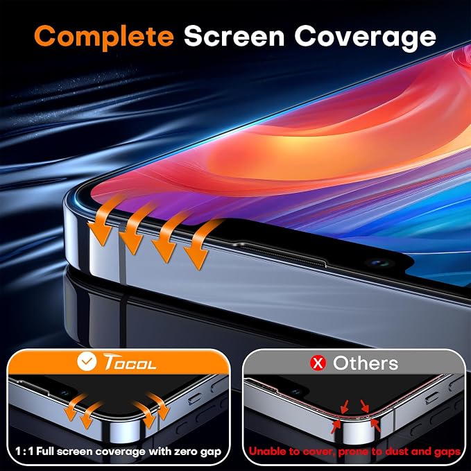 TOCOL for iPhone Air Screen Protector 9H Hardness Military Grade Shatterproof HD Tempered Glass Full Coverage Easy Installation 2 Pack