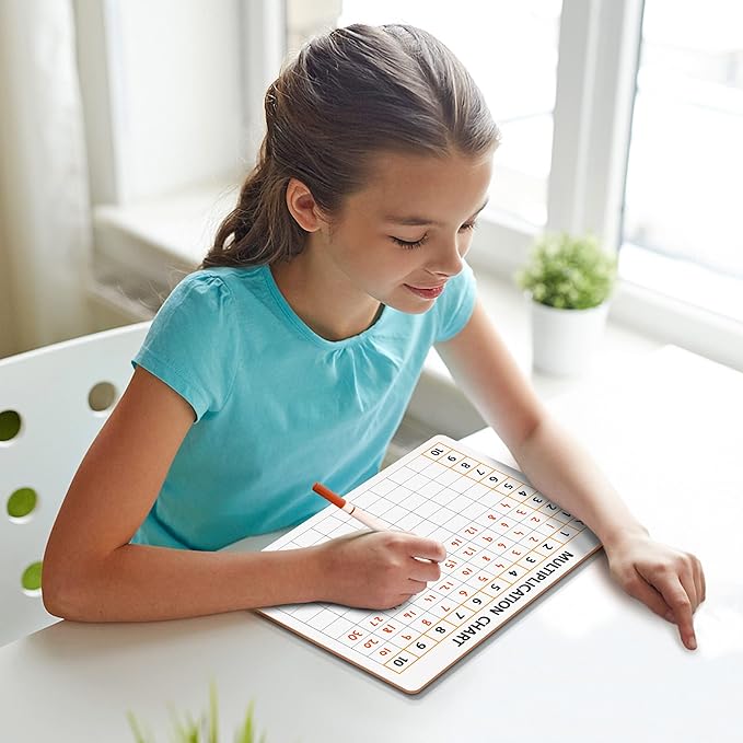 SCRIBBLEDO Dry Erase Multiplication Chart Whiteboard 9" x 12" Multiplication Table Double Sided Times Table Math Manipulatives White Board for Kids Students Classroom and Home Mini Lapboard Game