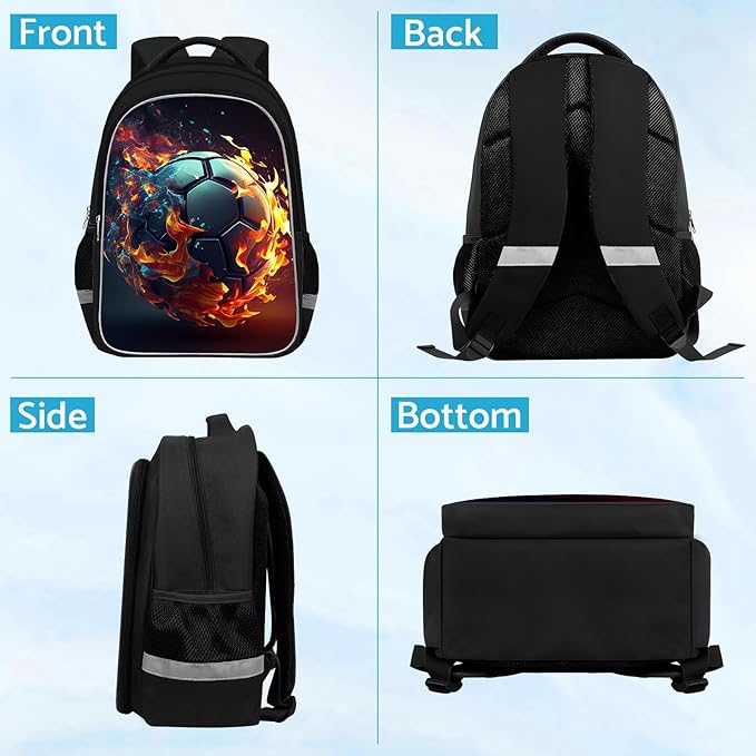School Backpack for Boys - Soccer Boys Backpack for Kids Children Teens Elementary Middle School - Students Bag for Ages 6-18,17″Bookbag Multifunctional Large Capacity