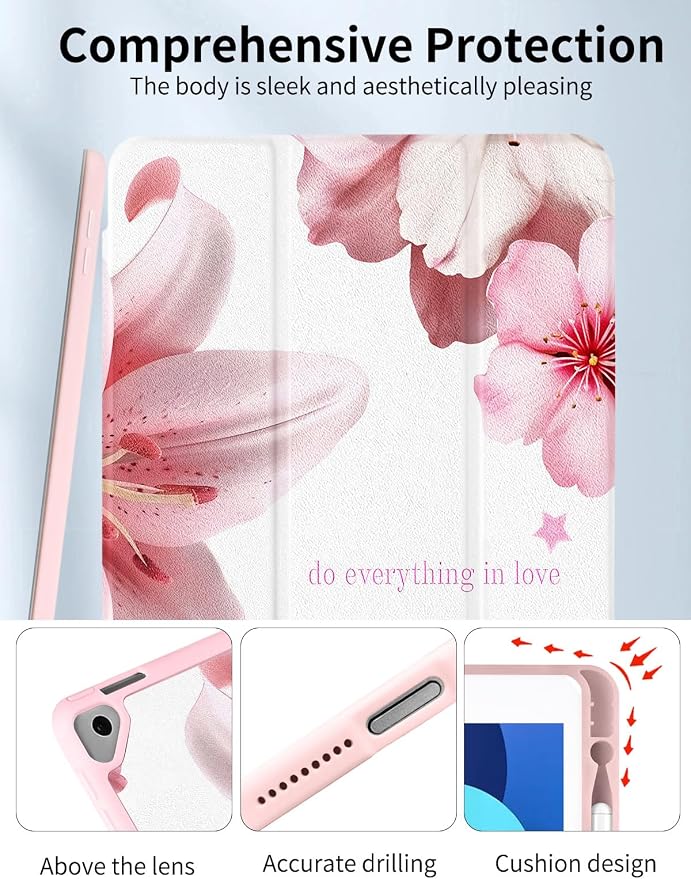 Case for iPad 9th/ 8th/ 7th Generation Case 10.2&amp10.5 Inch (2021/2020/2019 Release) Slim Lightweight Soft Trifold Back Cover with Pencil Holder &amp Auto Sleep/Wake Cover Cherries Cheetah Bows