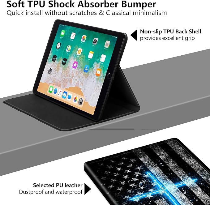 for iPad Air 13 Inch Case (M3/M2-2025/2024 Release) Slim iPad 13 Protective Case with Stand Hard Back Shell for iPad Air 13 Auto Wake/Sleep 1776 American Flag with Bullets