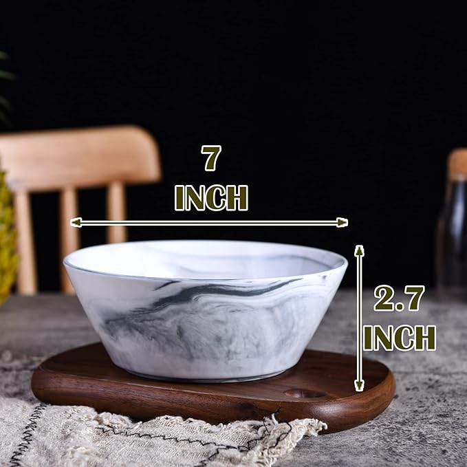 Yundu Grey Marble Ceramics Bowls Set of 4, 30 Ounces Ramen Bowl for Noodle, Salad Bowls Large Snack Bowls for Kitchen, Dishwasher & Microwave Safe