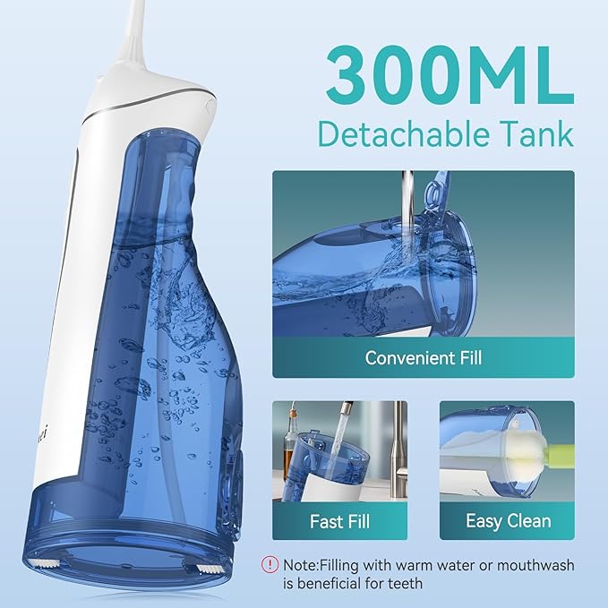 Water Dental Flossers for Teeth, 300ML Cordless Portable Electric Water Flosser, 4 Modes Oral Irrigator, Waterproof Rechargeable Water Floss for Deep Cleaning, Plaque Remover,Braces Home Travel Use