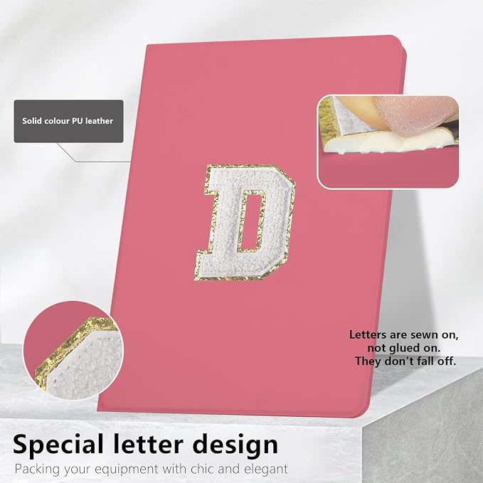 for iPad 9th Generation 10.2 Inch 2021/2020/2019 Case Initial Chenille Letter Suture Personalized for iPad 9th/8th/7th Generation Case with Auto Sleep/Wake Pencil Holder (Black A)