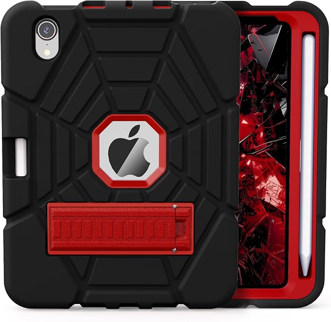 Grifobes Case for iPad mini 7th 2024 (A17 Pro) / Mini 6th Generation 2021 8.3 Heavy Duty Shockproof Cover with Pencil Holder Stand for i Pad Mini 7/6 Gen 8.3 inch Case (Black+Red+Red)