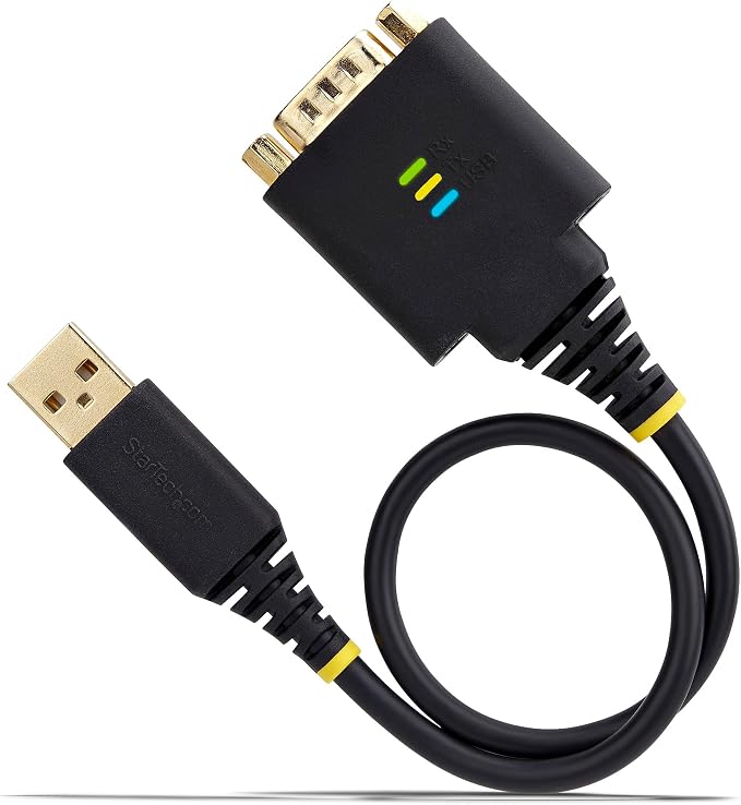 StarTech 10ft USB to Serial Adapter Cable FTDI IC (1P10FFC-USB-SERIAL) | USB-A to DB9 RS232 Interchangeable DB9 Screws Nuts COM Retention LED Indicators
