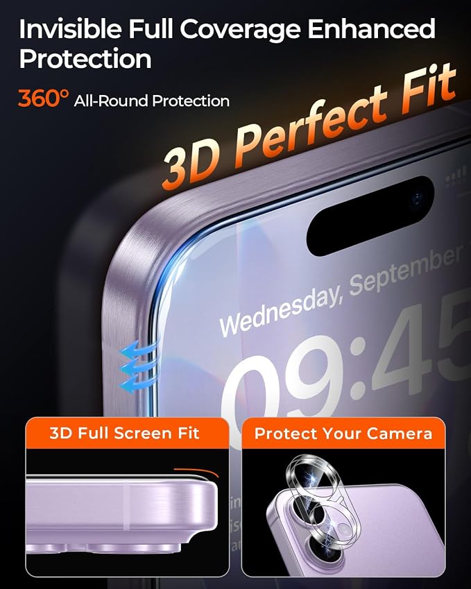 MRGLAS TOP 9H+ Glass 2+2 Packs for iPhone 16 Pro Privacy Screen Protector 6.3'' with Camera Lens Protector [Zero Bubble Auto-Dust Removal] [10X Military Protection] Tempered Glass Full Edge Coverage