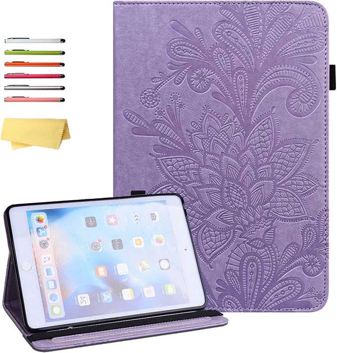 for Kindle Fire HD 8 Tablet (only Fits 10th Generation) &amp Fire HD 8 Plus 8 Case 2020 with Stand/Pencil Holder/Card Pocket/Elastic Band Embossed PU Leather Floral Cover Brown Peacock Flower