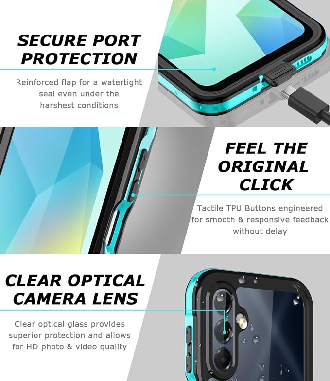 for Samsung Galaxy A16 5G Case IP68 Waterproof Built-in Screen Protector [Full Body Shockproof] Dustproof Underwater Protective Phone Case for Samsung A16 5G (Black)