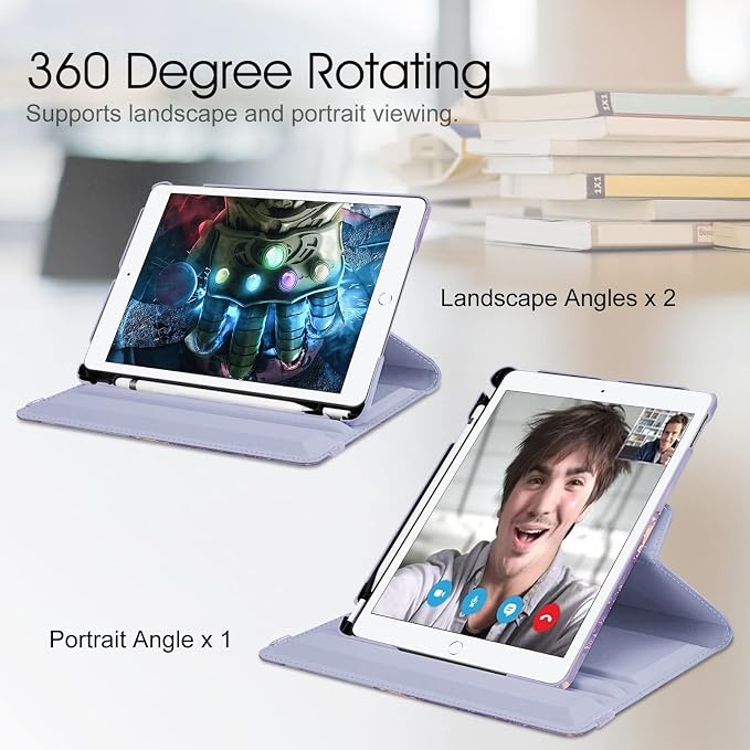 Fintie 360° Rotating Case for iPad 9th / 8th / 7th Generation 10.2 Inch | Swivel Stand Portrait &amp Landscape Viewing Shockproof Cover with Pencil Holder Auto Wake/Sleep Aqua Wave