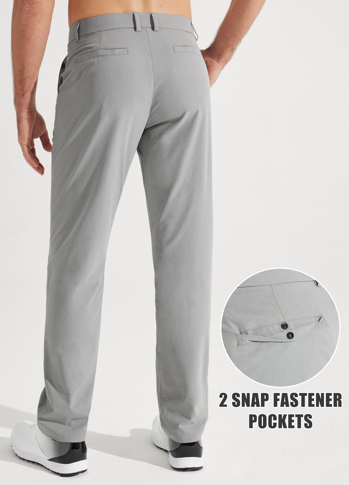 Libin Mens Golf Pants Stretch Work Dress Pants 30" Quick Dry Lightweight Business Casual Pant for Men Comfy Water Resistant, Light Grey, 28W x 30L