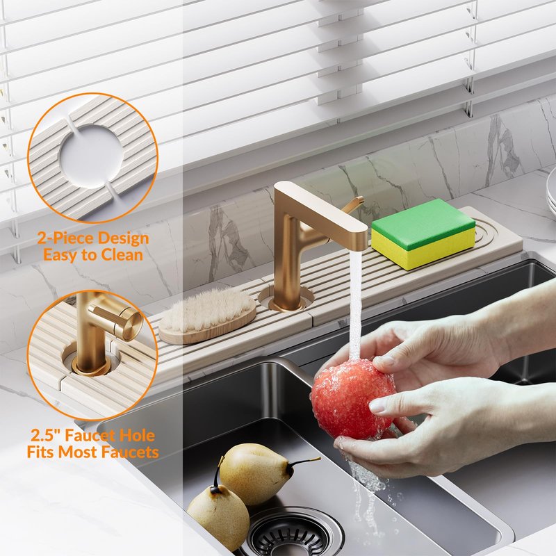 23.6 Inch Stone Faucet Mat for Kitchen Sink Splash Guard, Diatomite Sink Protectors for Kitchen Sinks Behind Faucet, Quick Dry Water Absorbing Stone Tray , Drip Catcher (White, 23.6" x 3.9")