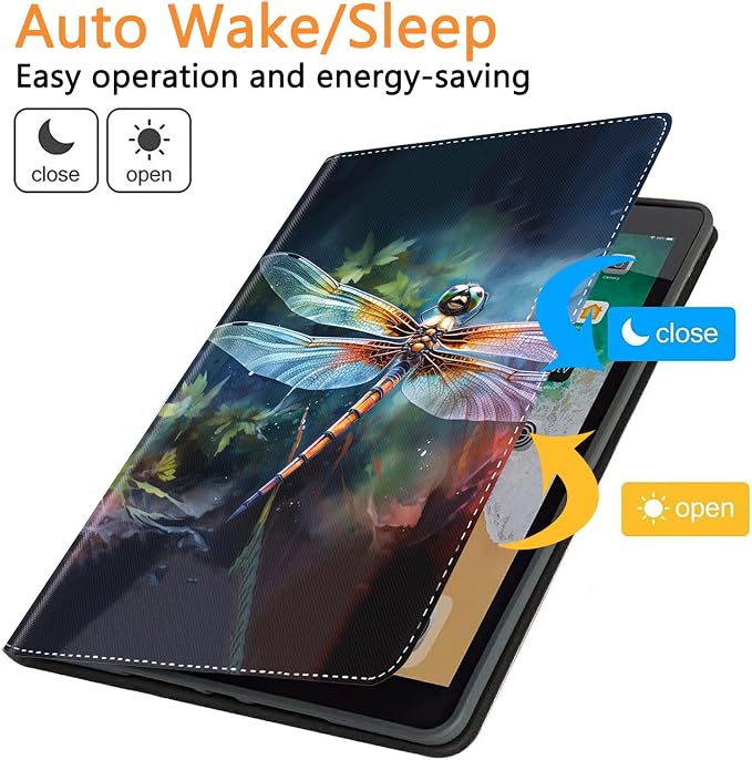 for iPad 10th-Gen 10.9-inch 2022 Case Adjustable Stand Shockproof Protective Cover with Automatic Wake-up/Sleep Function Suitable for iPad 10th Gen 2022 Case Art Dragonfly