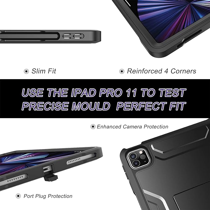 Soke Case for iPad Pro 11 Inch 2022/2021/2020/2018/iPad Air 5th/4th GenerationBuilt-in Screen Protector - Support 2nd Apple Pencil Charging - Heavy Duty Rugged Protective Kickstand Case - Black