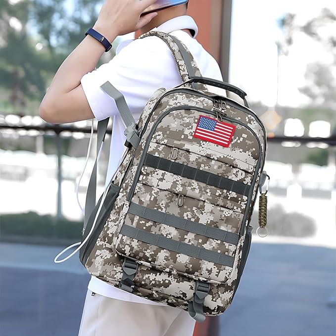 School Backpack for Boys - Camouflage Boys Backpack for Kids Teens Elementary Middle School - Camo Students Bookbag,18″ Bookbag with Usb Charging Port & Key-chain