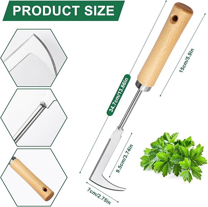 Weed Remover Tool 2-Piece with Wood Handle, Weeding Garden Tools for Gardening with Serrated Edge, Weed Puller for Removing Moss and Weeds, Weeding Tools for Dandelion