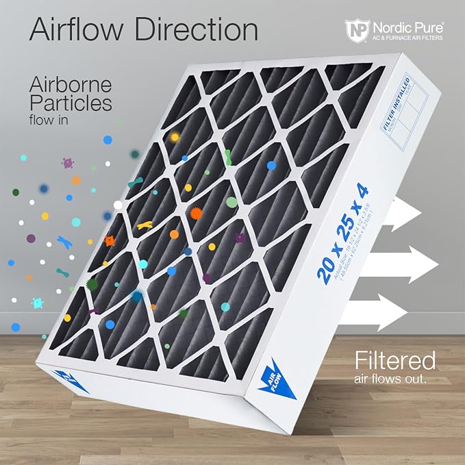Nordic Pure 16x25x4 Furnace Air Filters MERV 10 Pleated + Carbon 2 Pack