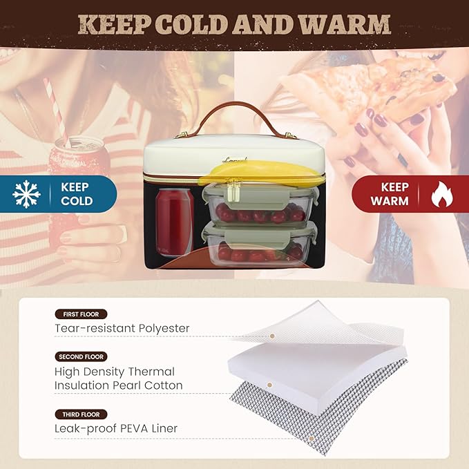 LOVEVOOK Insulated Lunch Bag for Women,Adult Lunch Box for Women,Leakproof Cooler Bag for Office Picnic Hiking Beach,Lunch Tote Bag with Adjustable Shoulder Strap