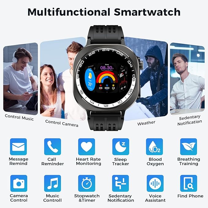 Smart Watch, 2026 AMOLED 1.43" Fitness Smartwatch for Men Women, Bluetooth 5.4 Call, 130+Sports Modes, 60+Days Flashlight, Heart Rate/Sleep Monitor, IP68 Waterproof Activity Tracker for Android iOS