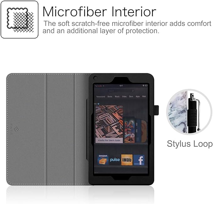 Fintie Folio Case for Kindle Fire 7 1st Gen 2011 Black | Slim Fit PU Leather Foldable Viewing Stand Cover with Stylus Holder and Magnetic Closure