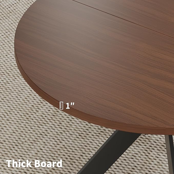 45.3" Walnut Round Dining Table Set with 4 Chairs – Mid-Century Modern Small-Space Kitchen & Dining Room Furniture for Apartment or Breakfast Nook (Walnut – Table + 4 Black Chairs)
