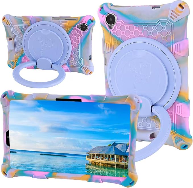 Tablet Case for Lenovo M8 TB300XU/TB-8505F/TB-8705F/TB-8506FSoft Anti-Stress Silicone Case with Rotate Stand/Pencil Holder/Shoulder Strap/Pen for Lenovo Tab M8 8 inch (Colorful Light Blue)