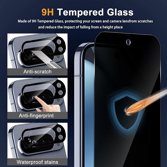 Privacy Screen Protector for Google Pixel 10 Lens Protector | [2+2] 9H Hardness Tempered Glass Protective Film + Camera Lens Protector [Full Coverage] [Anti-Spy] [Scratch-Resistant]