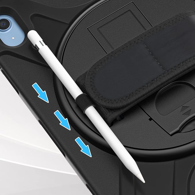 ZenRich Shockproof Case for iPad (A16) 11th/10th Generation Black | Pencil Holder 360° Rotating Kickstand Hand Strap Adjustable Carrying Strap Heavy Duty Rugged