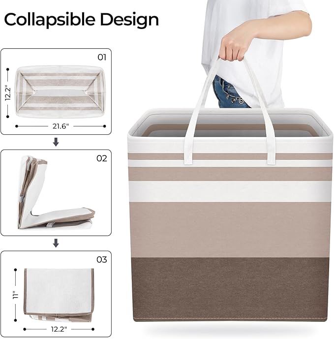 HomeHacks 2-Pack Large Laundry Basket, Waterproof, Freestanding Laundry Hamper, Collapsible Tall Clothes Hamper with Extended Handles for Clothes Toys in the Dorm and Family (Brown, 100L)