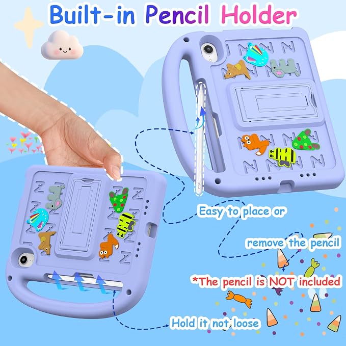Kids Case for iPad mini 7(A17 Pro) 2024/iPad Mini 6 2021 8.3 Inch with Built-in Pencil Holder/Anti-Slip Handle/Foldable Stand Shockproof Protective iPad mini 7th/6th Generation Case 8.3 Inch